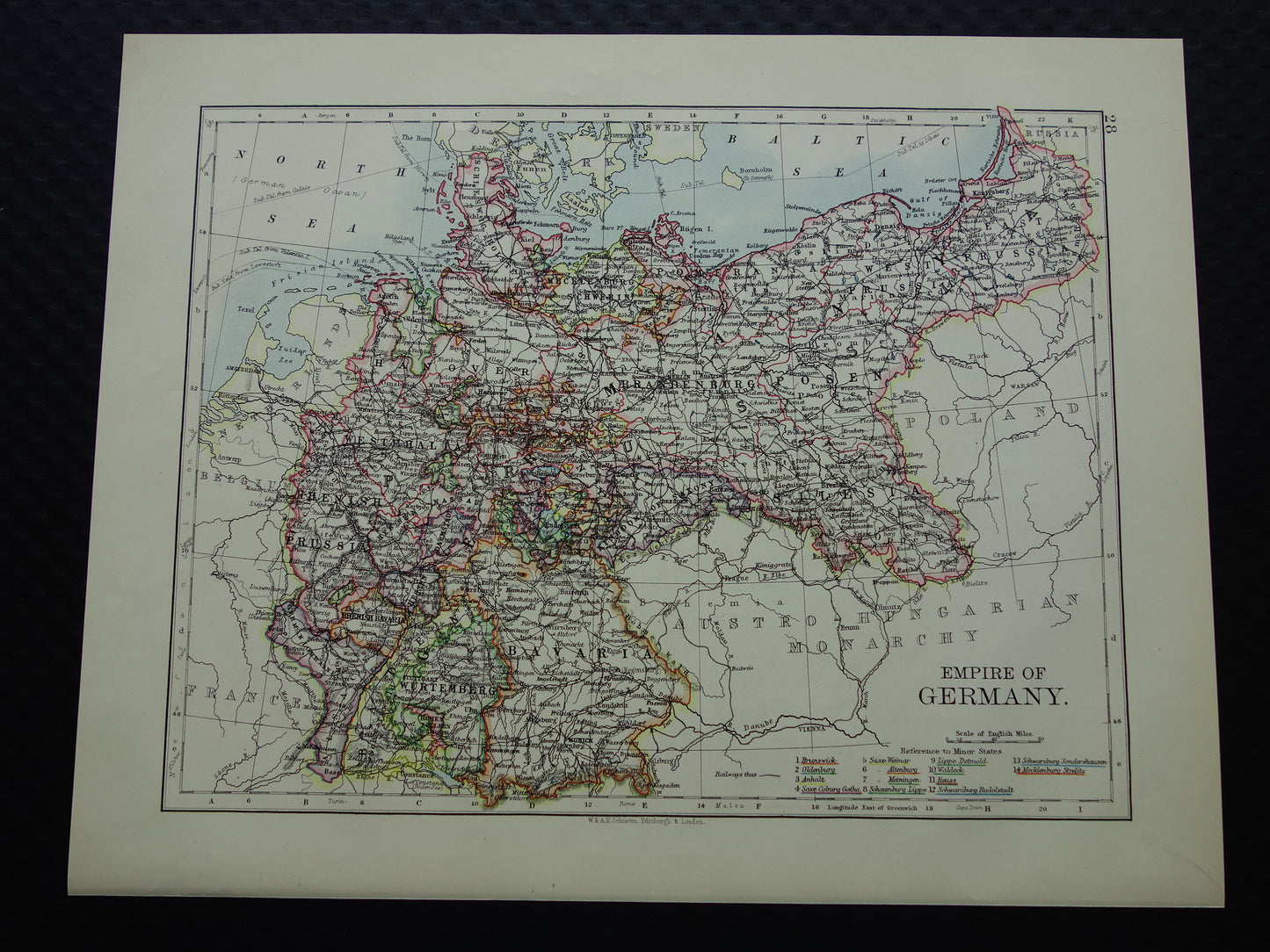 DUITSLAND Oude kaart van Duitse Rijk uit 1901 originele antieke Engelse landkaart