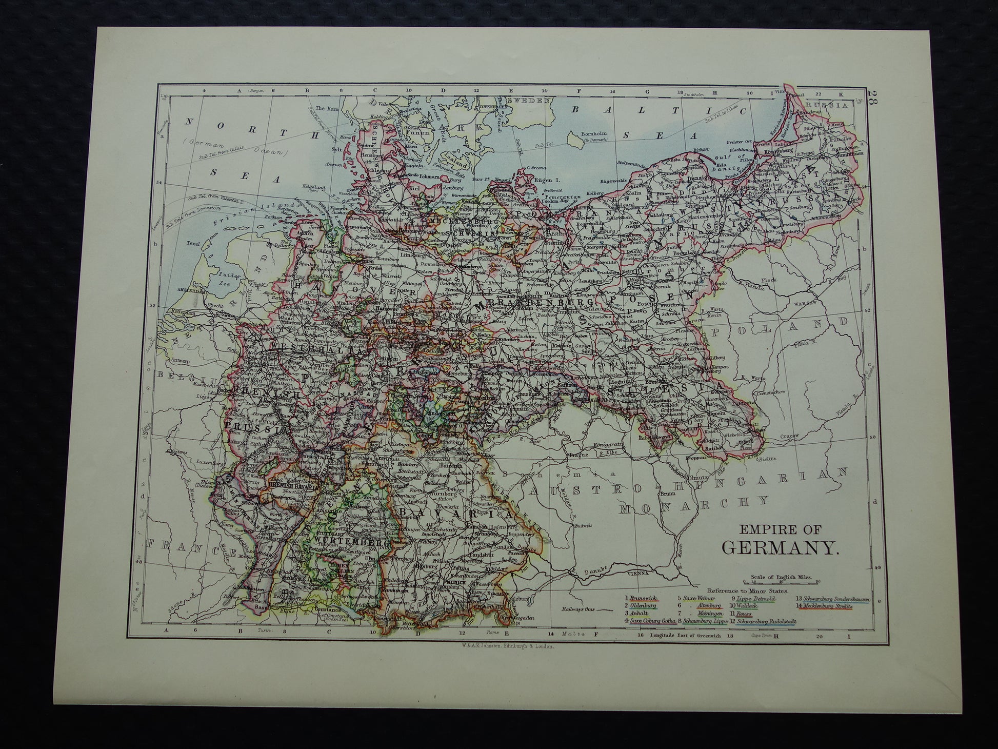 DUITSLAND Oude kaart van Duitse Rijk uit 1901 originele antieke Engelse landkaart