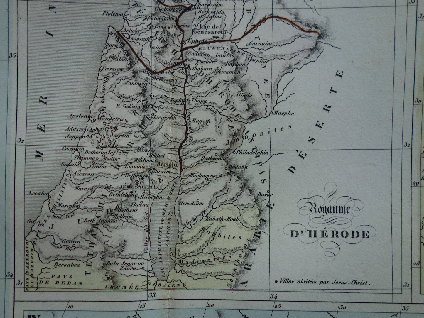 Palestine in Antiquity Old Map Biblical History - French Antique Hand-Colored Map