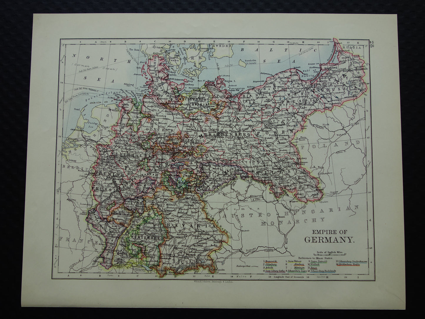 GERMANY Old map of the German Empire from 1901 original antique English map