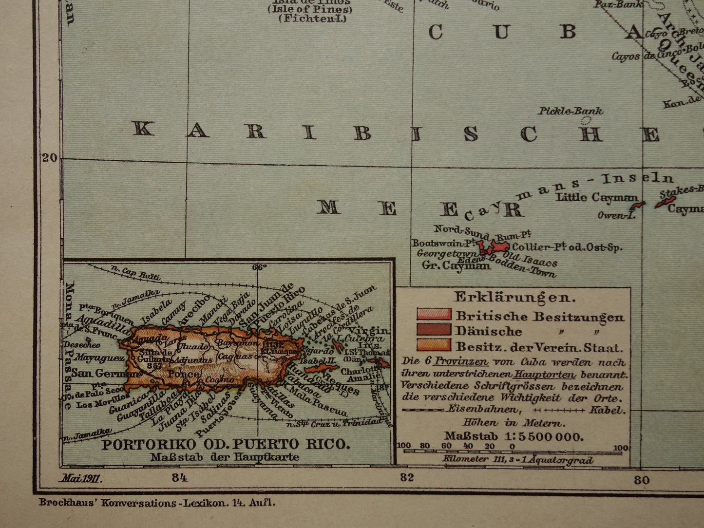 CUBA Antique map of Cuba and Jamaica Small format with date