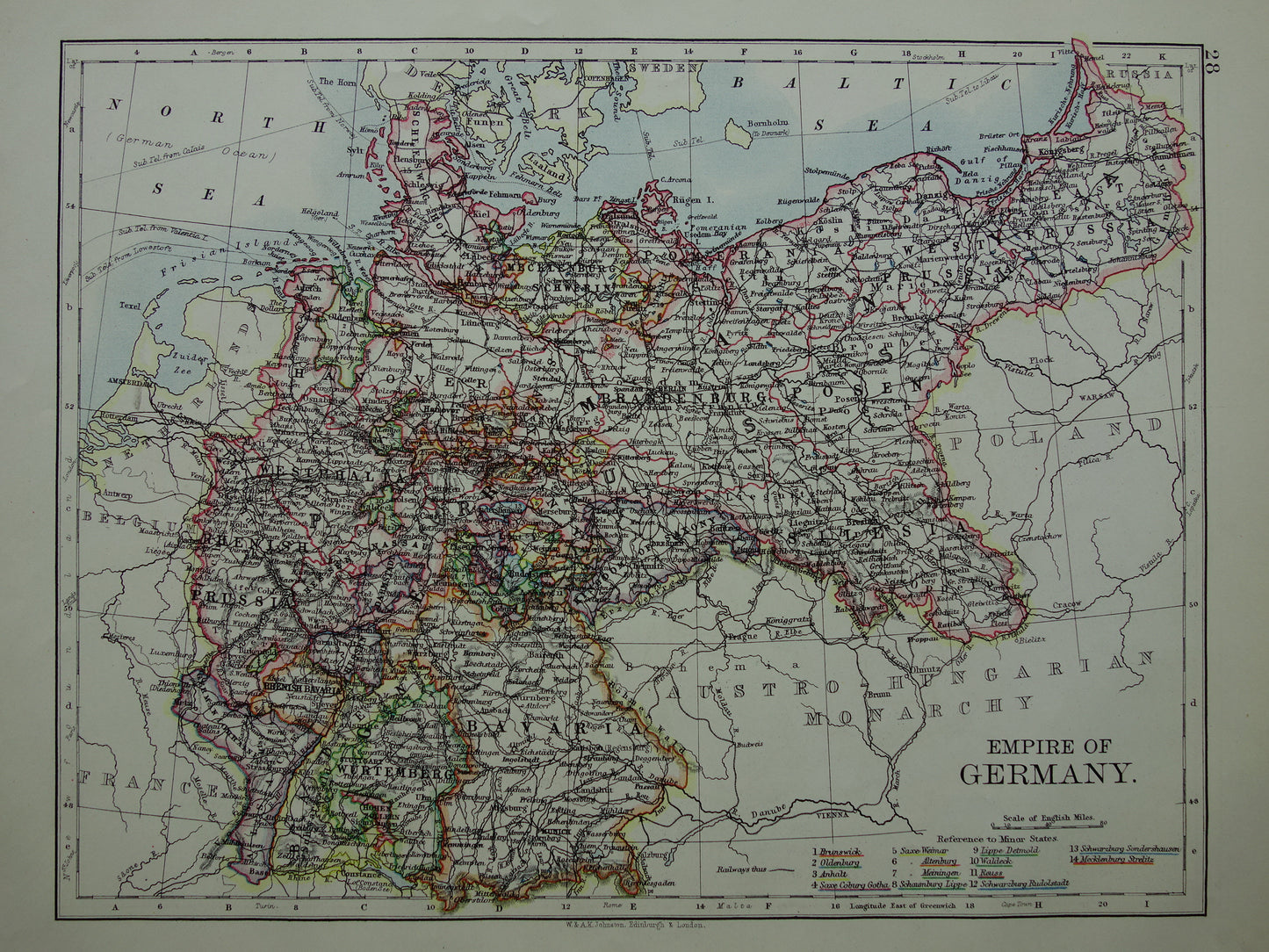 GERMANY Old map of the German Empire from 1901 original antique English map