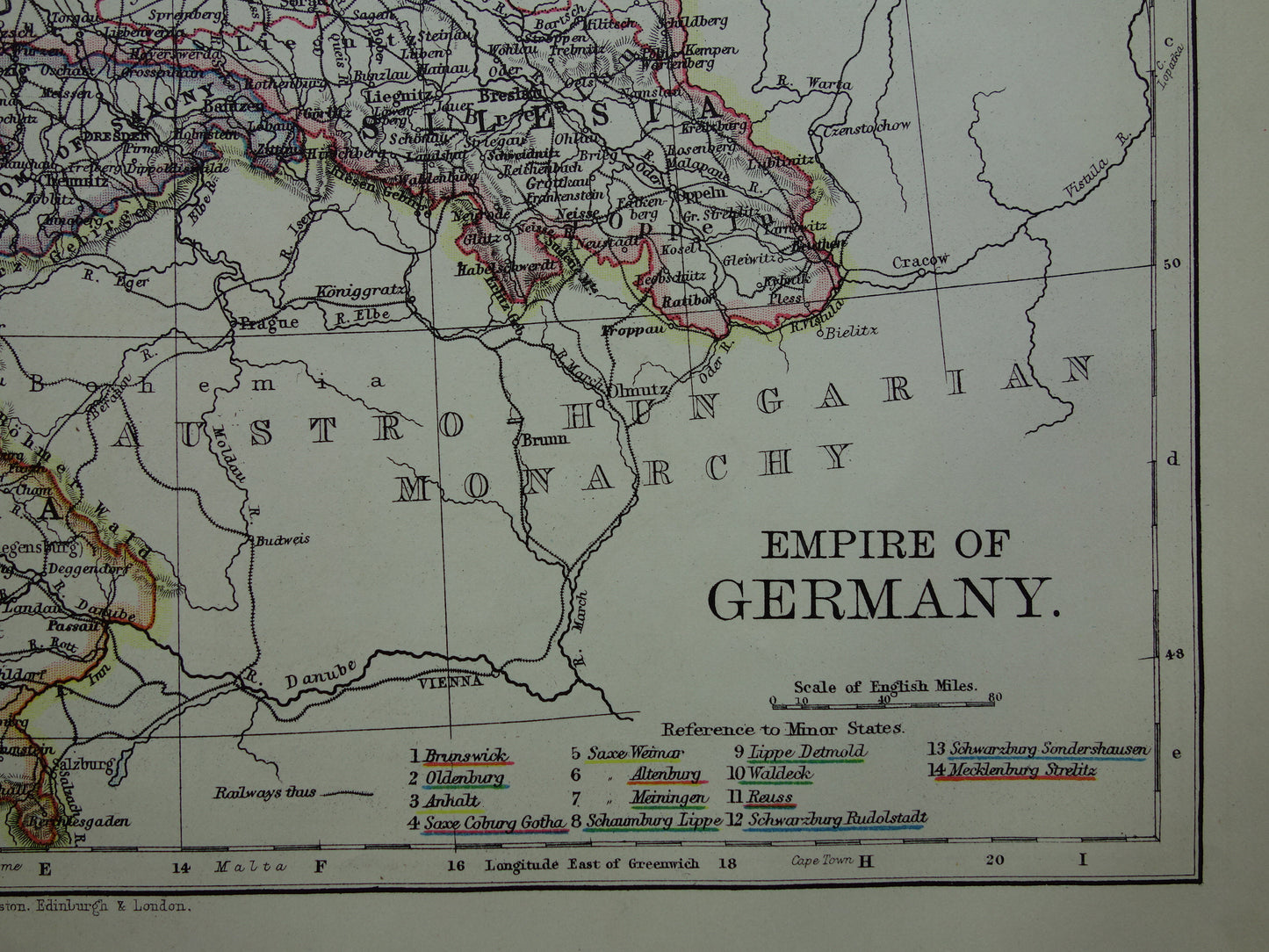 GERMANY Old map of the German Empire from 1901 original antique English map