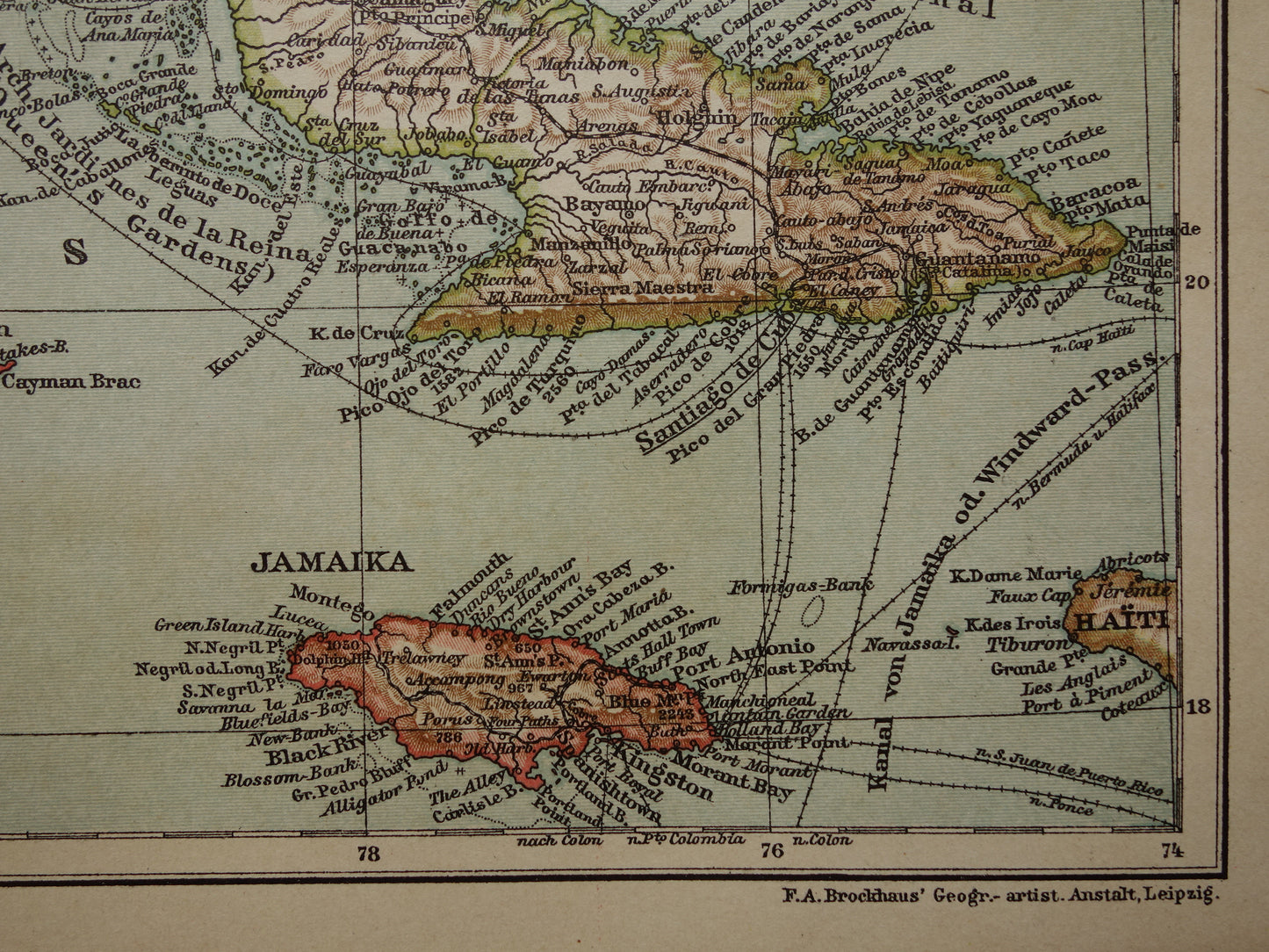 CUBA Antique map of Cuba and Jamaica Small format with date