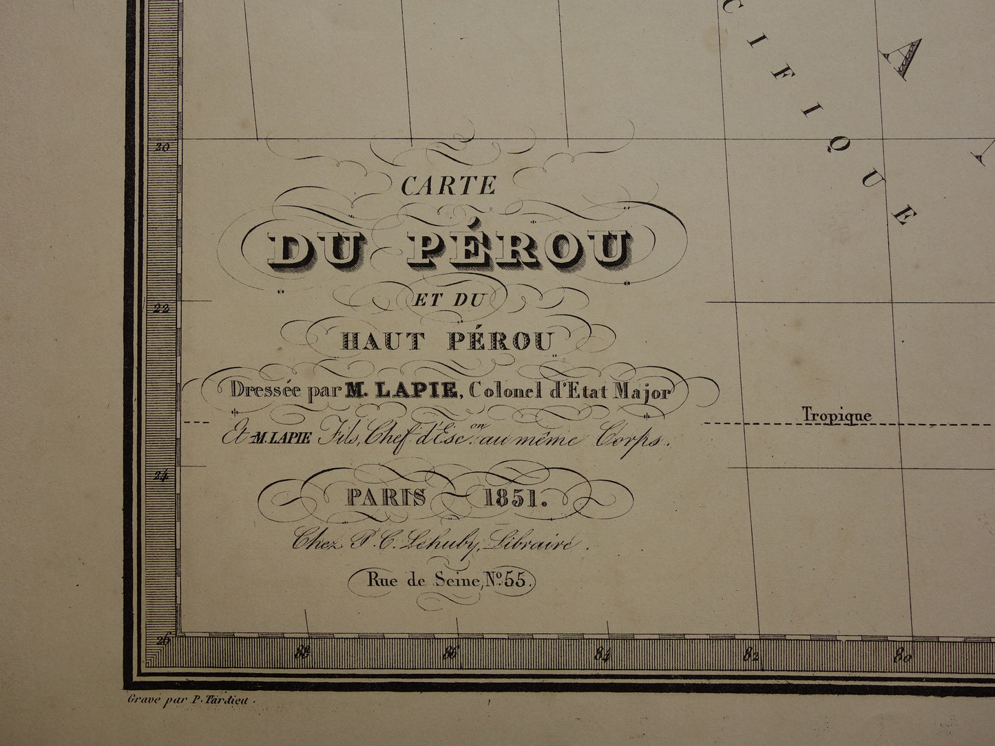 PERU &amp; BOLIVIA Large old map from 1851 original antique French map with date