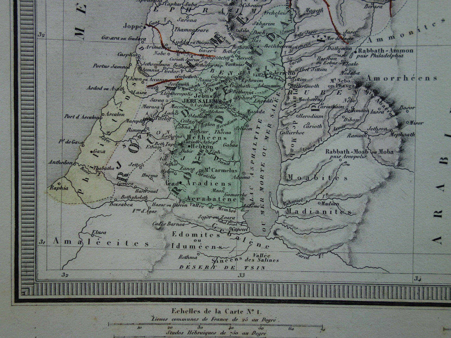 Palestine in Antiquity Old Map Biblical History - French Antique Hand-Colored Map