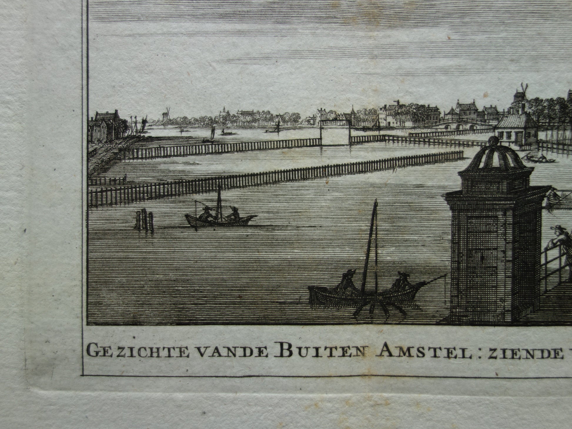 Wagenaar prenten Gezichte van de Buiten Amstel: ziende van de Groote Amstel Sluis.
