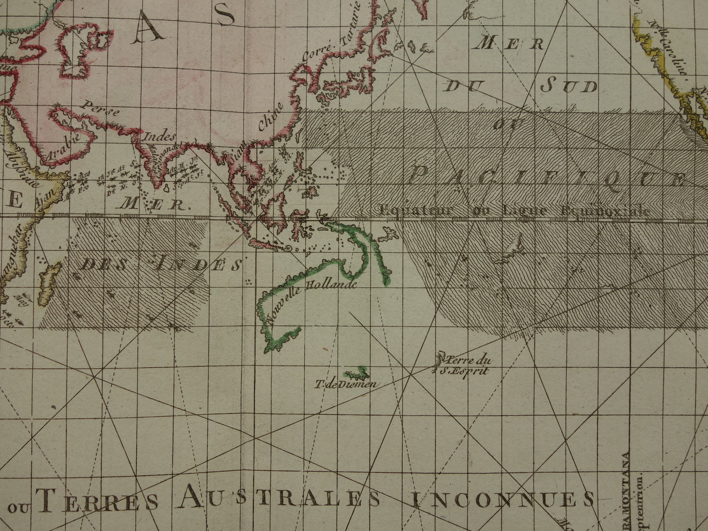 Old world map 1761 Large original historical map of the world Cardinal directions Wind rose
