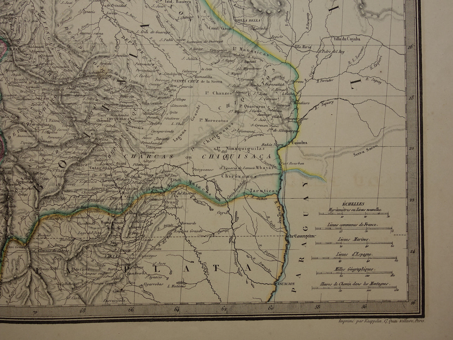PERU &amp; BOLIVIA Large old map from 1851 original antique French map with date
