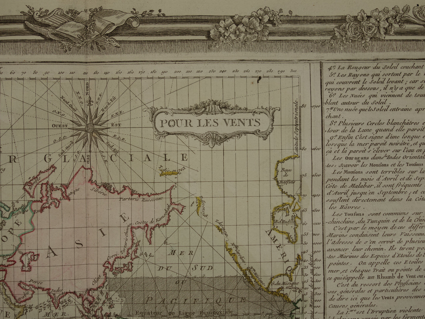 Old world map 1761 Large original historical map of the world Cardinal directions Wind rose