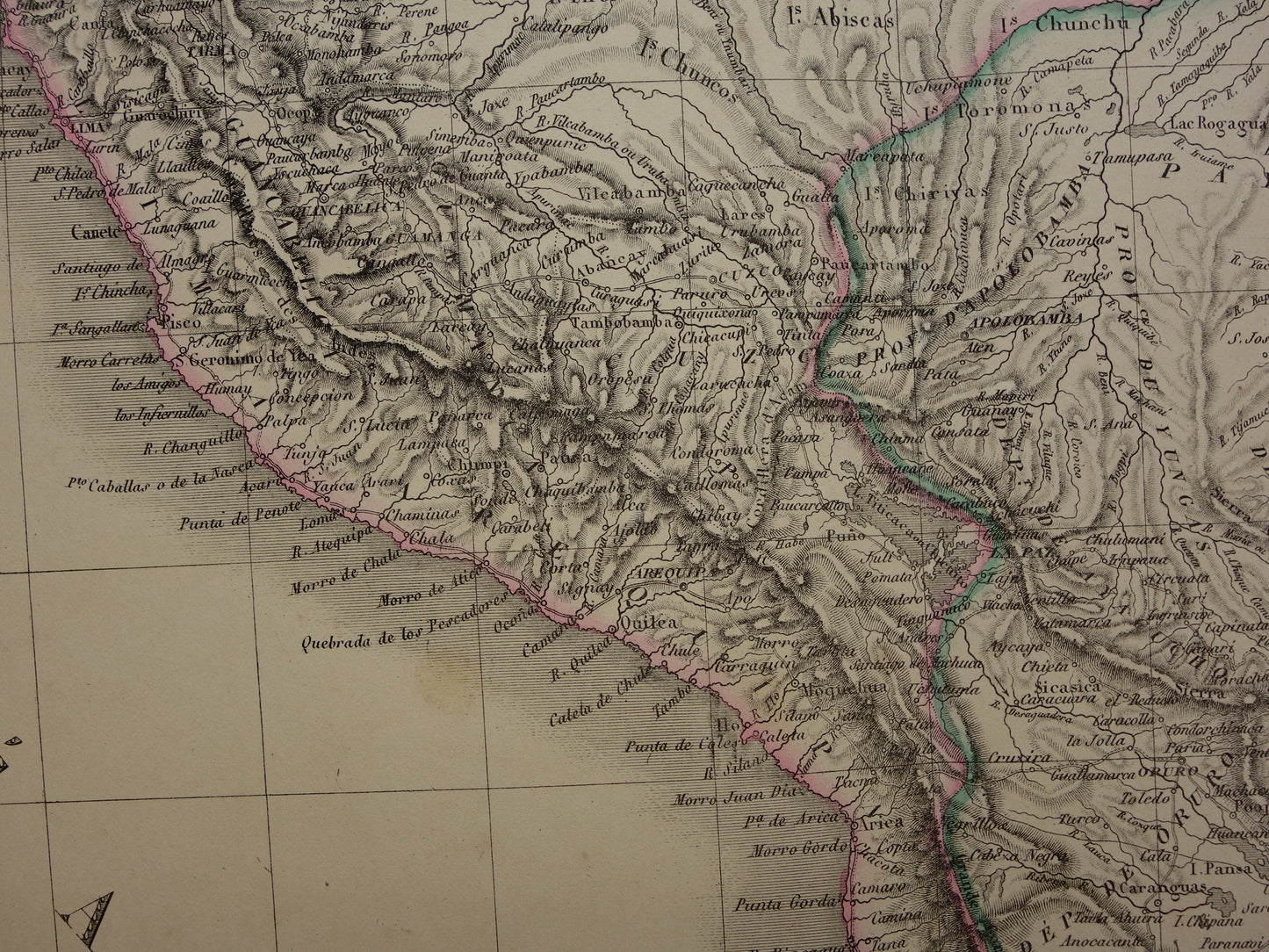 PERU &amp; BOLIVIA Large old map from 1851 original antique French map with date