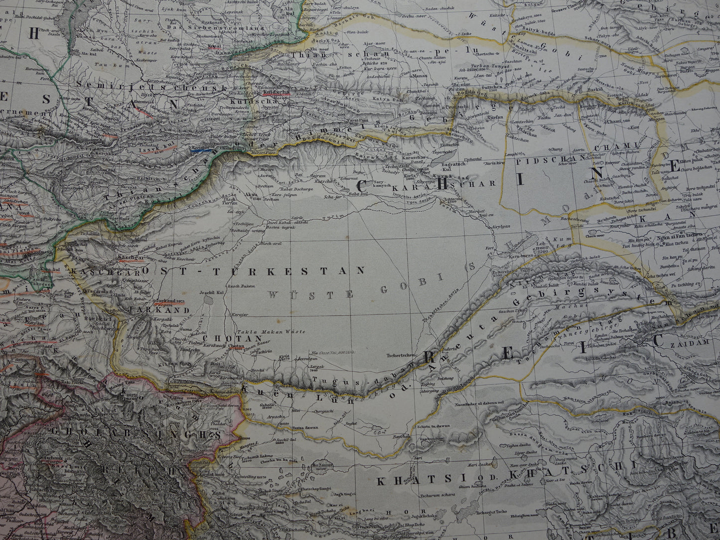 Central Asia old map from 1884 original antique German map of Tibet Kashmir Himalaya mountains 37x46 cm large