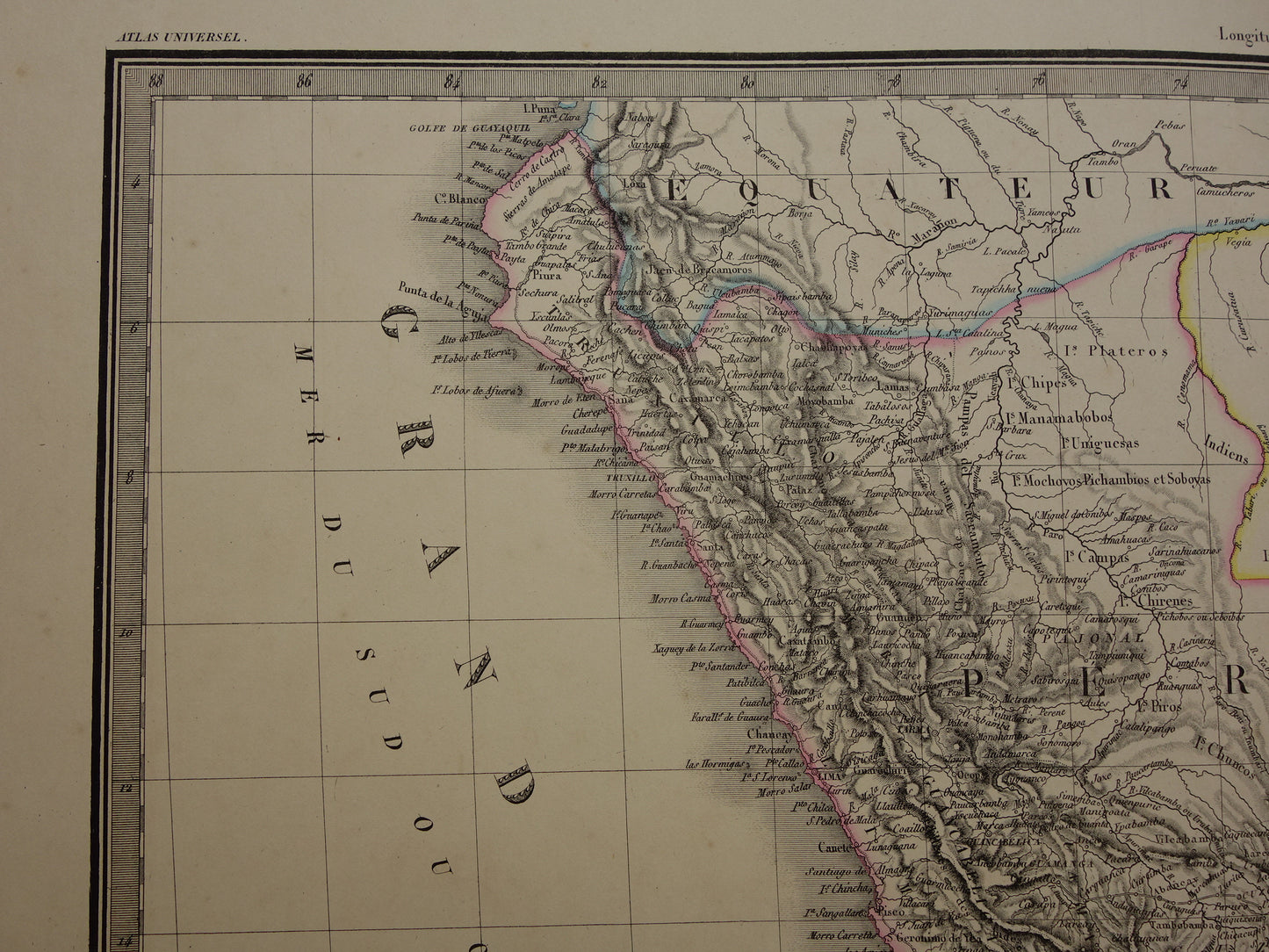 PERU &amp; BOLIVIA Large old map from 1851 original antique French map with date