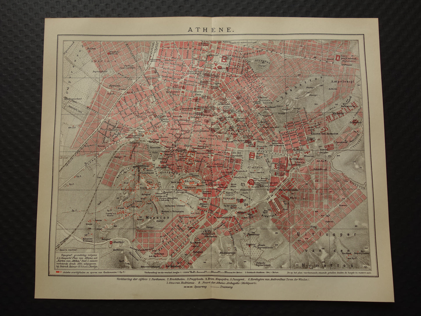 Oude Nederlandse plattegrond van Athene uit 1905 originele antieke kaart van Athene Griekenland