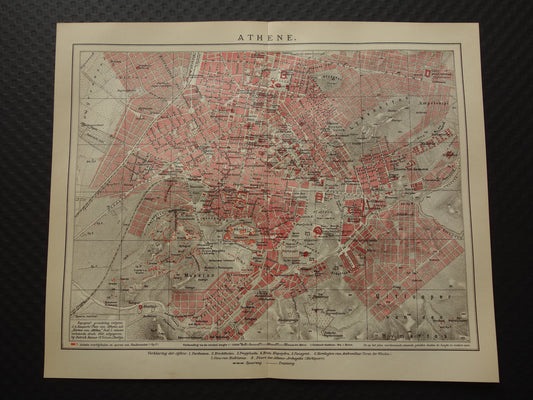 Oude Nederlandse plattegrond van Athene uit 1905 originele antieke kaart van Athene Griekenland