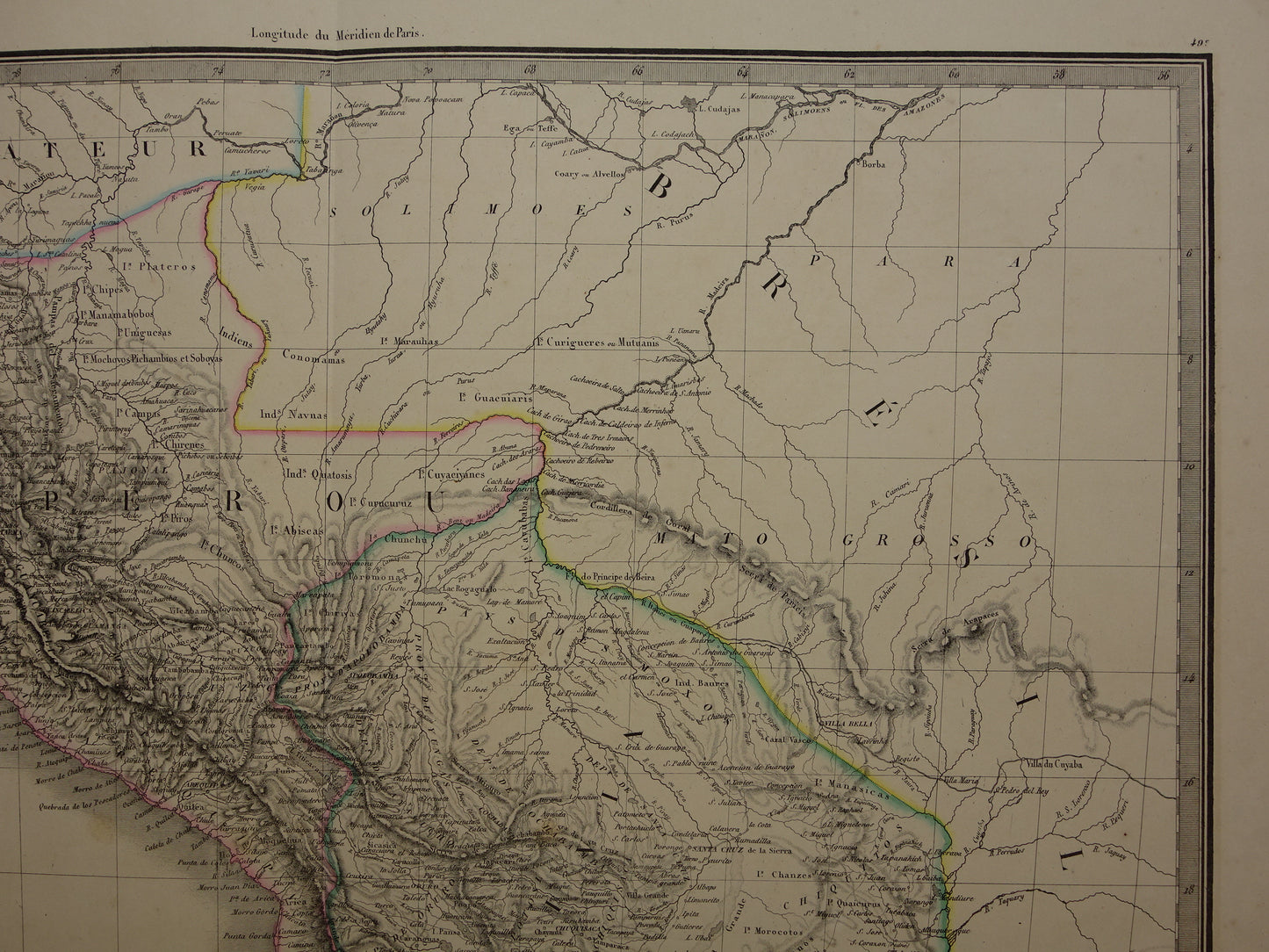 PERU &amp; BOLIVIA Large old map from 1851 original antique French map with date