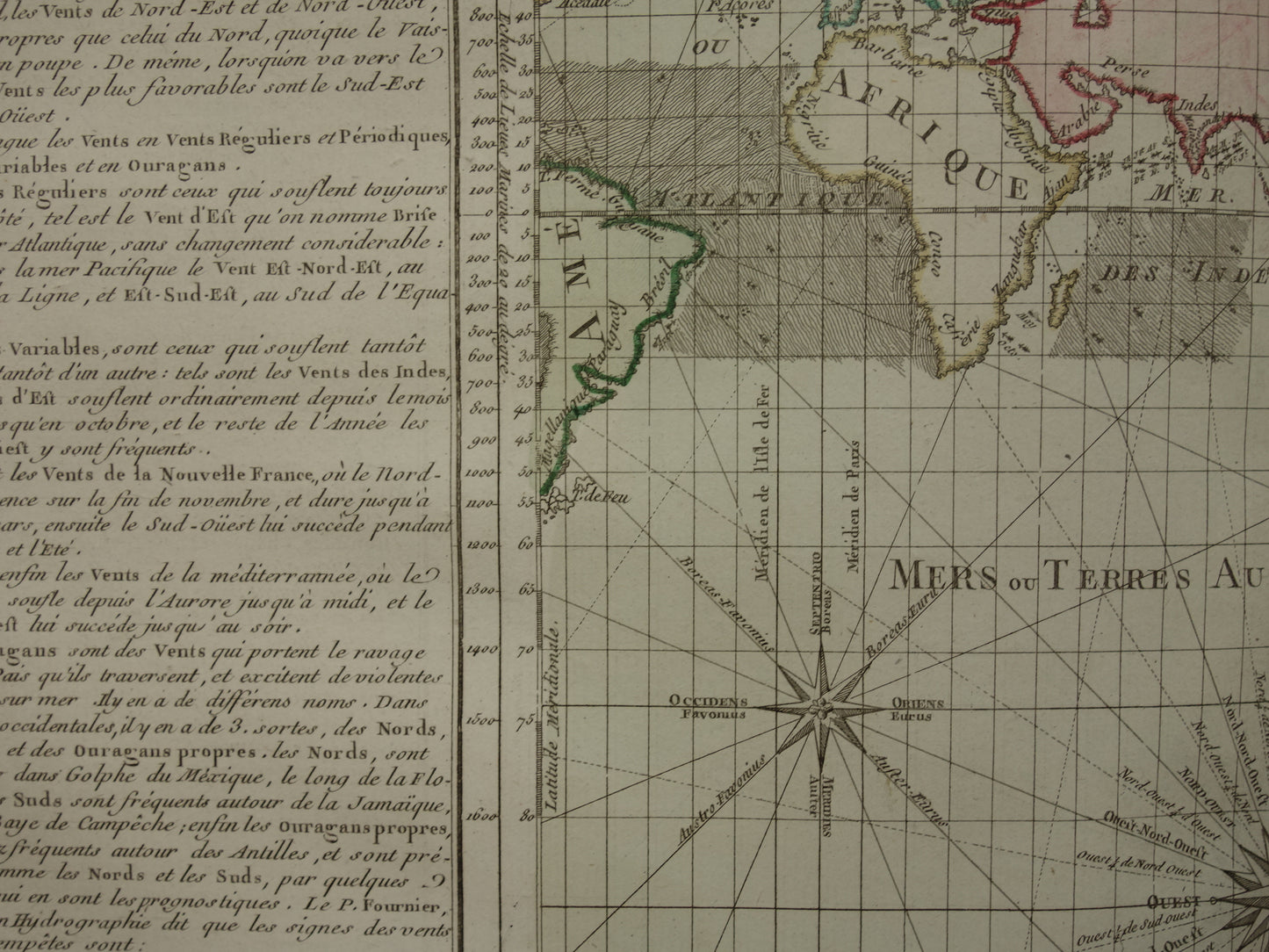 Old world map 1761 Large original historical map of the world Cardinal directions Wind rose
