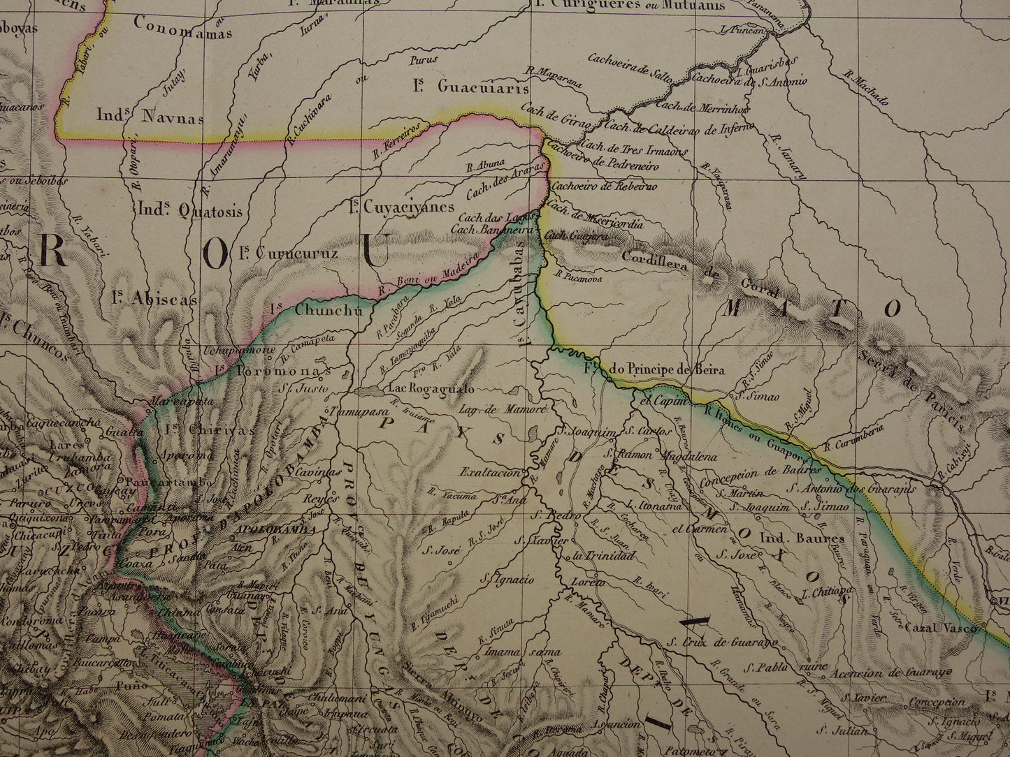 PERU &amp; BOLIVIA Large old map from 1851 original antique French map with date