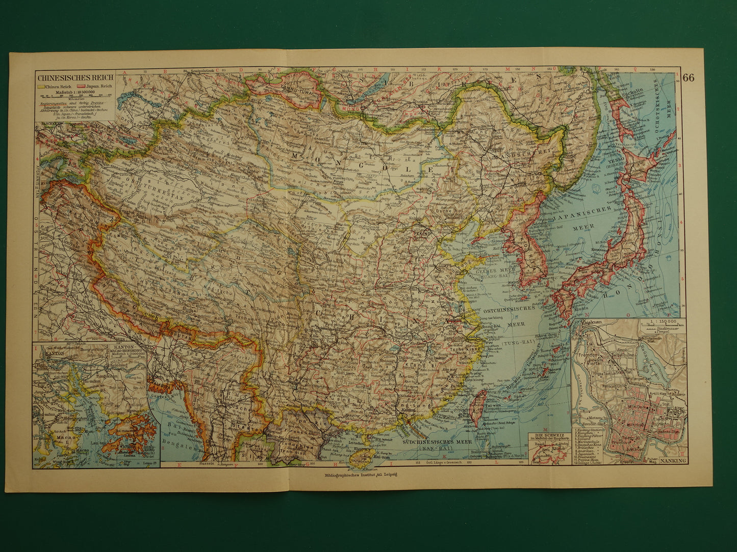 CHINA Vintage landkaart uit 1931 originele oude kaart Chinese Rijk Nanking Nanjing Japan