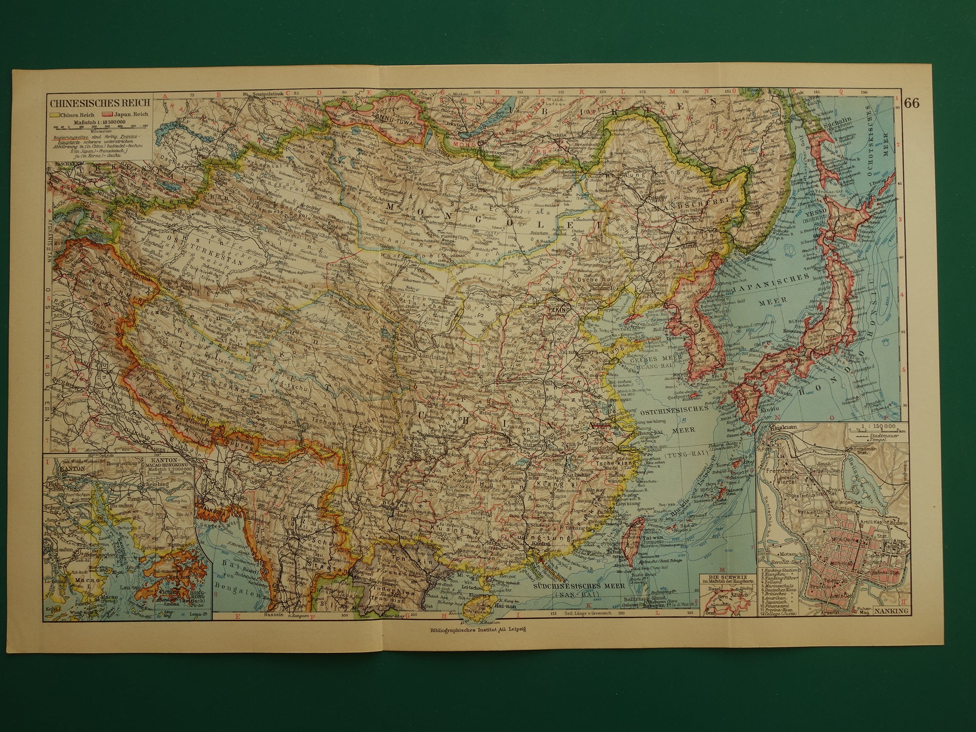 CHINA Vintage landkaart uit 1931 originele oude kaart Chinese Rijk Nanking Nanjing Japan