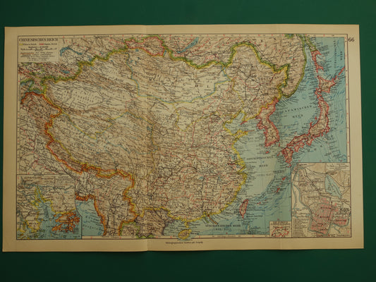 CHINA Vintage landkaart uit 1931 originele oude kaart Chinese Rijk Nanking Nanjing Japan