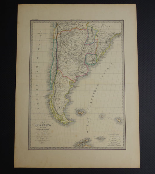 ZUID-AMERIKA Grote vintage landkaart van Zuid-Amerika 1851 oude kaart Brazilië Patagonië Chili origineel antiek met jaartal