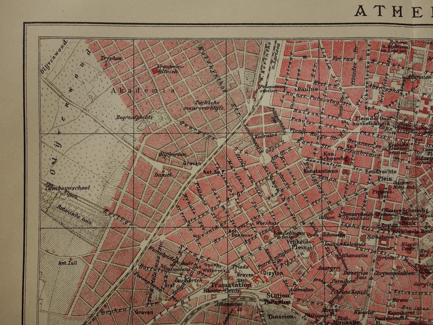 Old Dutch map of Athens from 1905 original antique map of Athens Greece