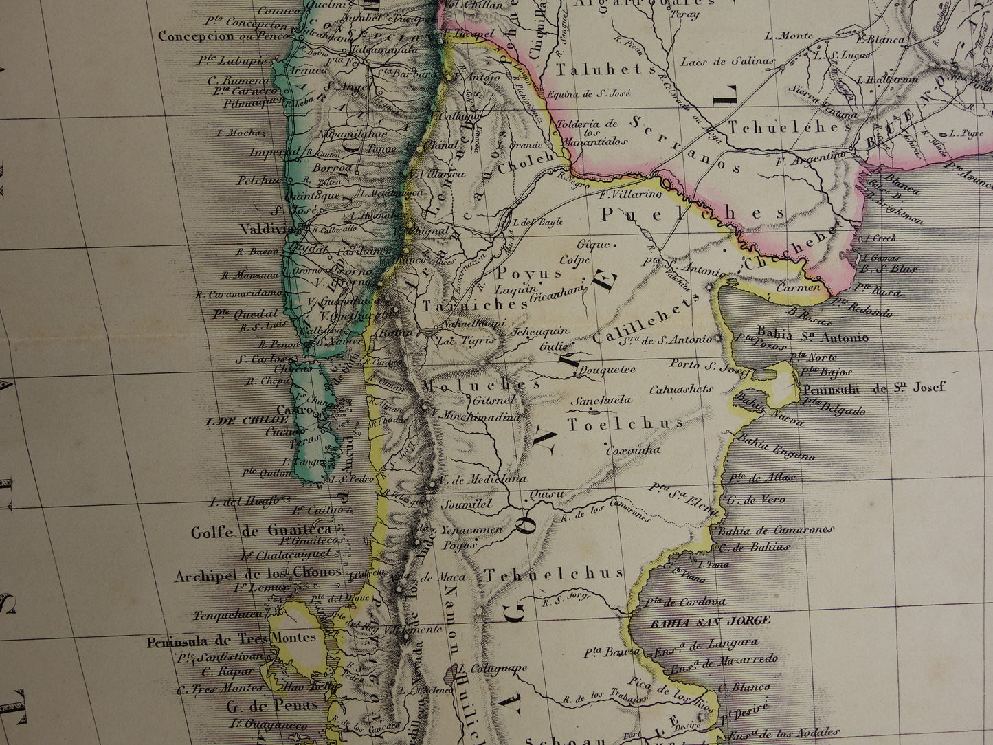 ZUID-AMERIKA Grote vintage landkaart van Zuid-Amerika 1851 oude kaart Brazilië Patagonië Chili origineel antiek met jaartal