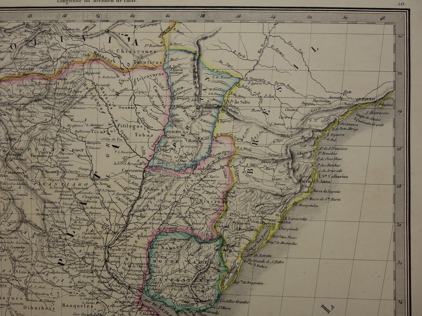 ZUID-AMERIKA Grote vintage landkaart van Zuid-Amerika 1851 oude kaart Brazilië Patagonië Chili origineel antiek met jaartal