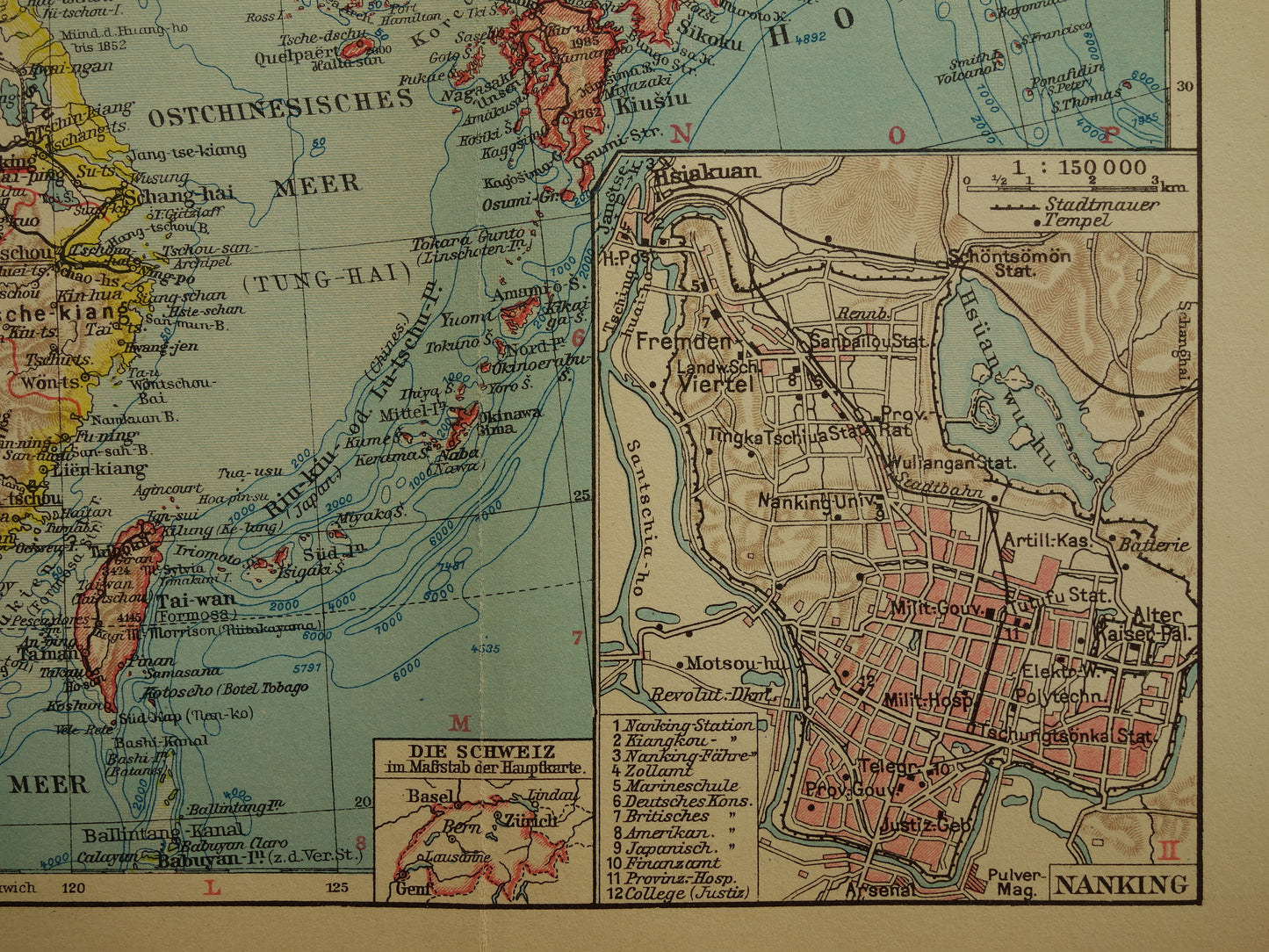 CHINA Vintage map from 1931 original old map Chinese Empire Nanking Nanjing Japan