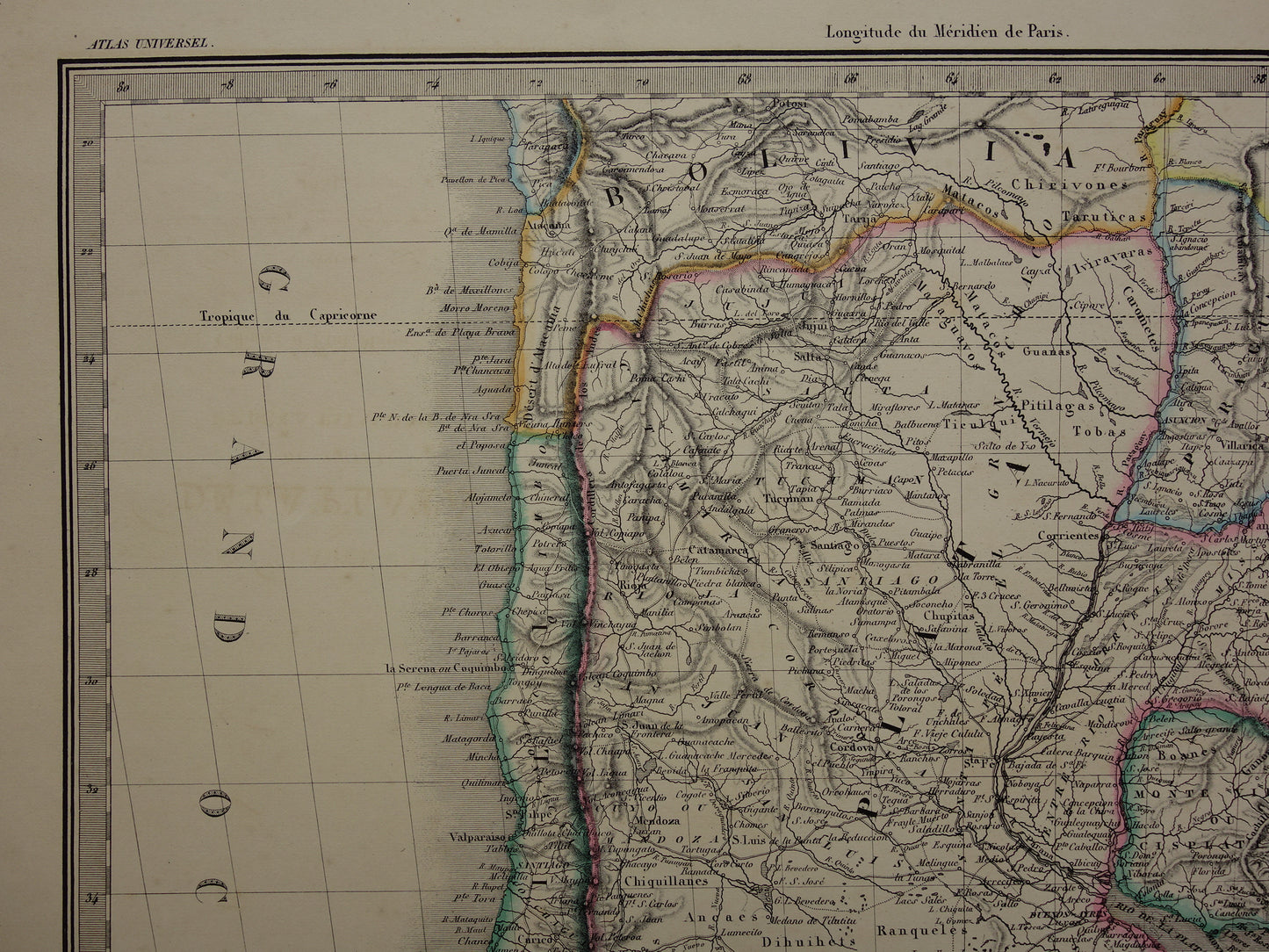 ZUID-AMERIKA Grote vintage landkaart van Zuid-Amerika 1851 oude kaart Brazilië Patagonië Chili origineel antiek met jaartal