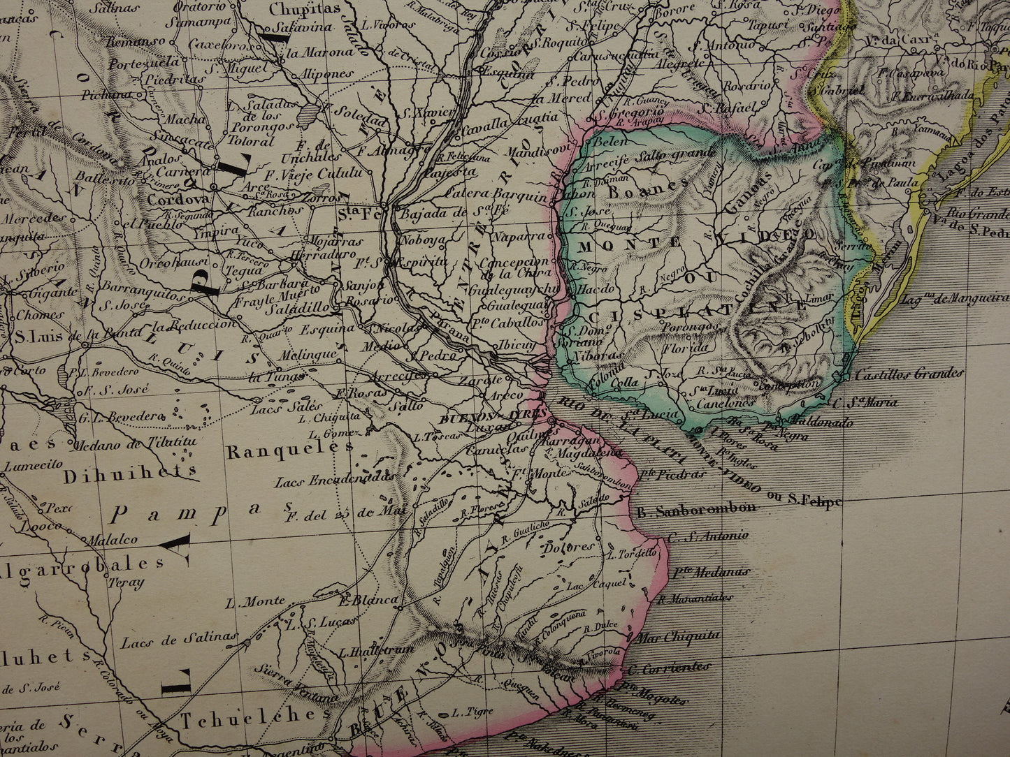 ZUID-AMERIKA Grote vintage landkaart van Zuid-Amerika 1851 oude kaart Brazilië Patagonië Chili origineel antiek met jaartal