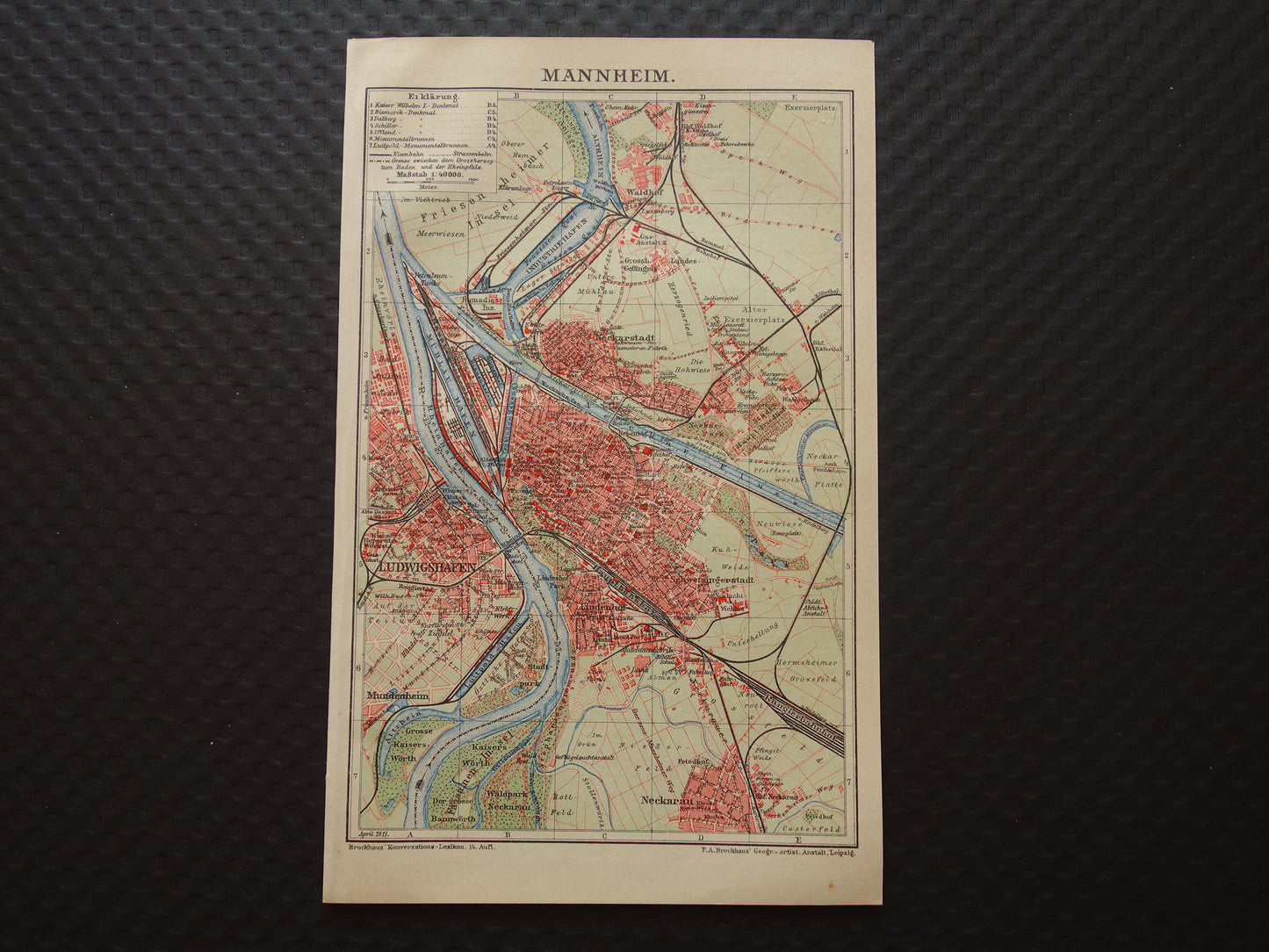 Mannheim antique map old map of Mannheim Germany from 1911 - original vintage historical maps