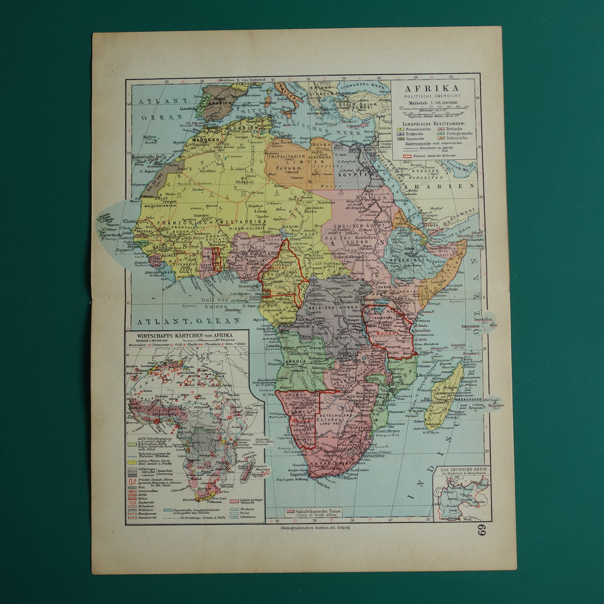 Oude landkaart van Afrika uit 1931 originele vintage kaart van Afrika continent - oude Duitse kaarten