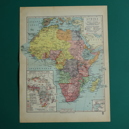 Oude landkaart van Afrika uit 1931 originele vintage kaart van Afrika continent - oude Duitse kaarten