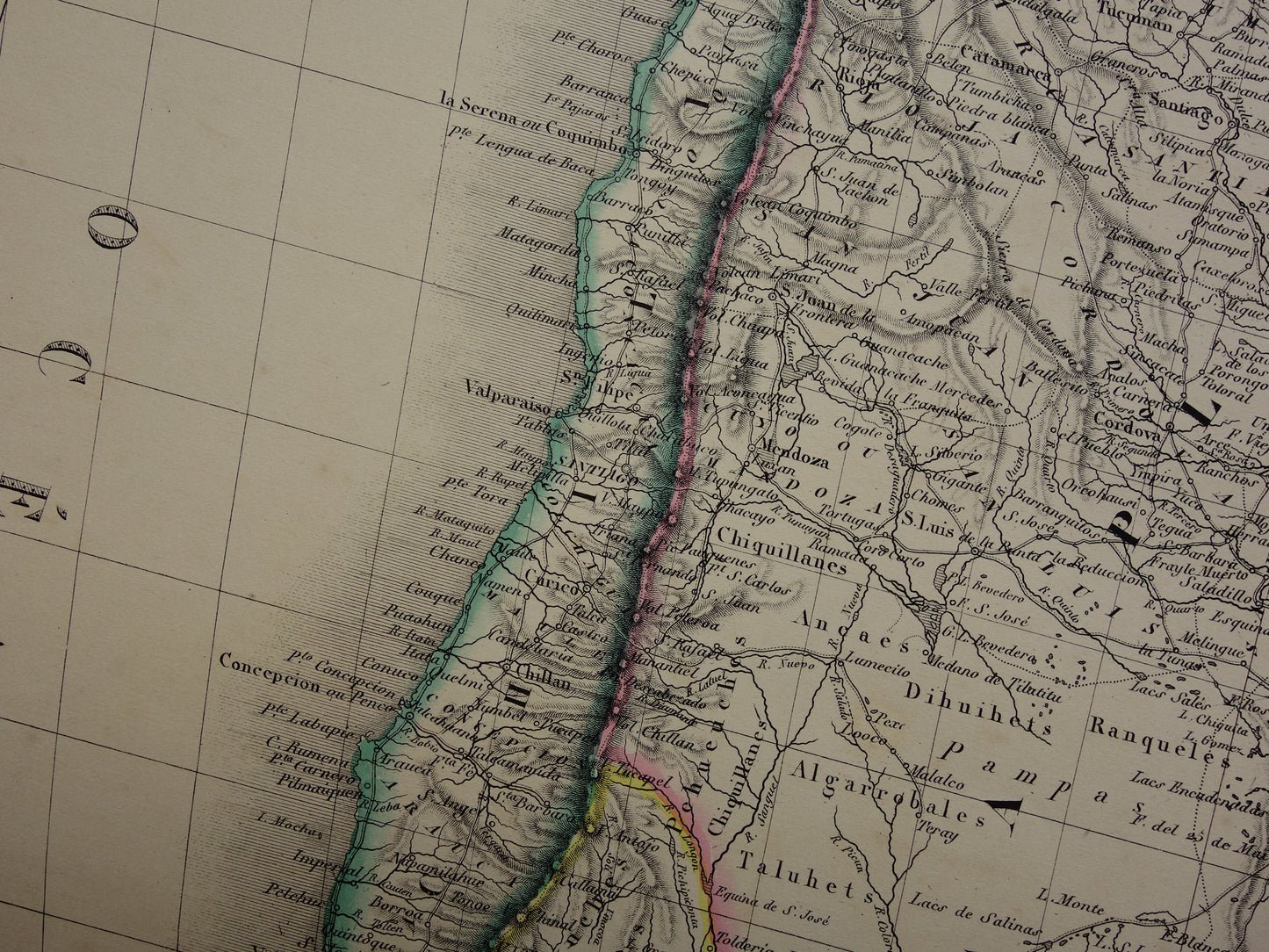ZUID-AMERIKA Grote vintage landkaart van Zuid-Amerika 1851 oude kaart Brazilië Patagonië Chili origineel antiek met jaartal