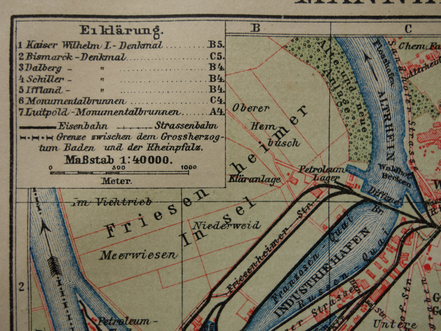 Mannheim antique map old map of Mannheim Germany from 1911 - original vintage historical maps