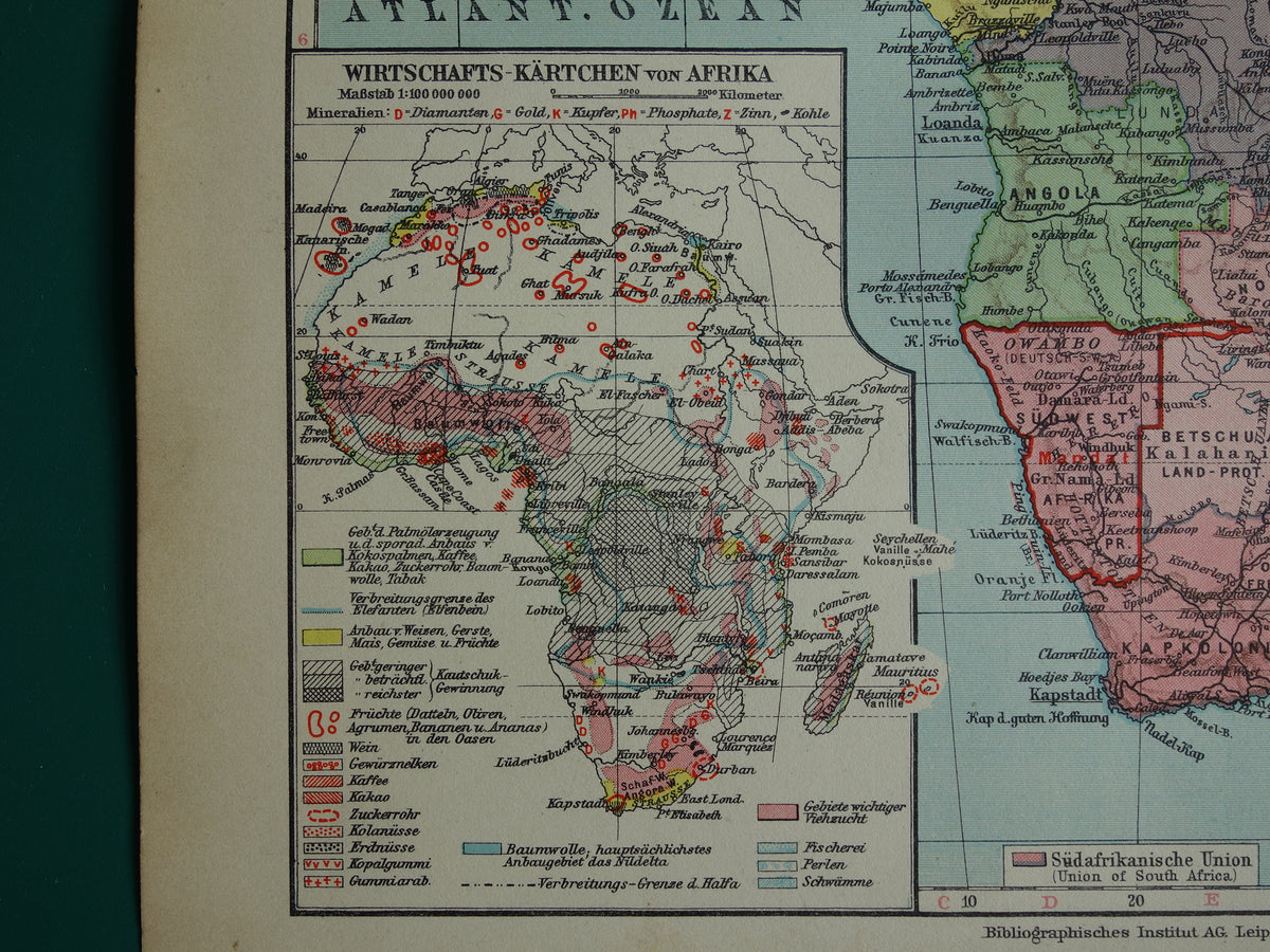 Oude landkaart van Afrika uit 1931 originele vintage kaart van Afrika continent - oude Duitse kaarten