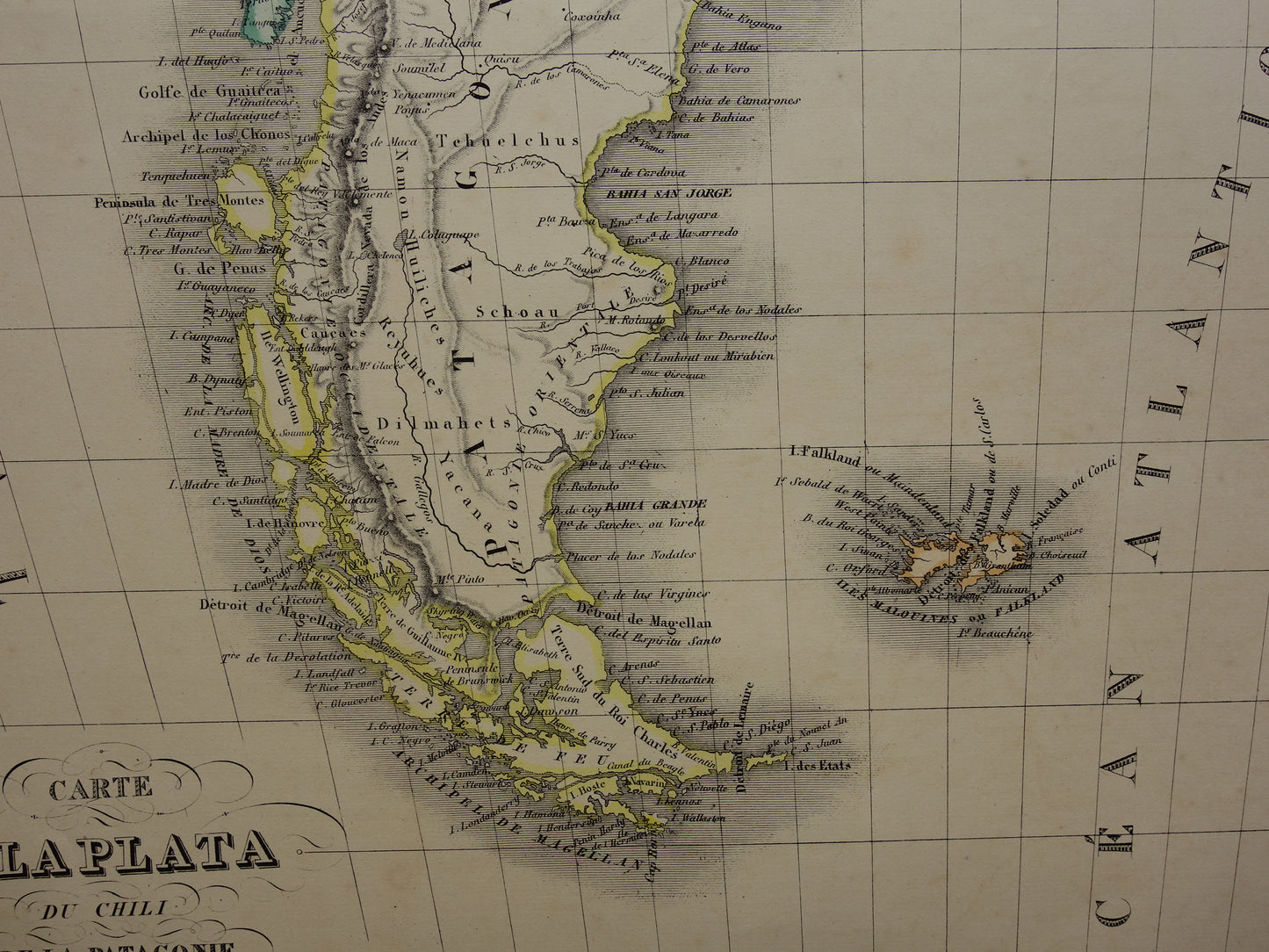 ZUID-AMERIKA Grote vintage landkaart van Zuid-Amerika 1851 oude kaart Brazilië Patagonië Chili origineel antiek met jaartal