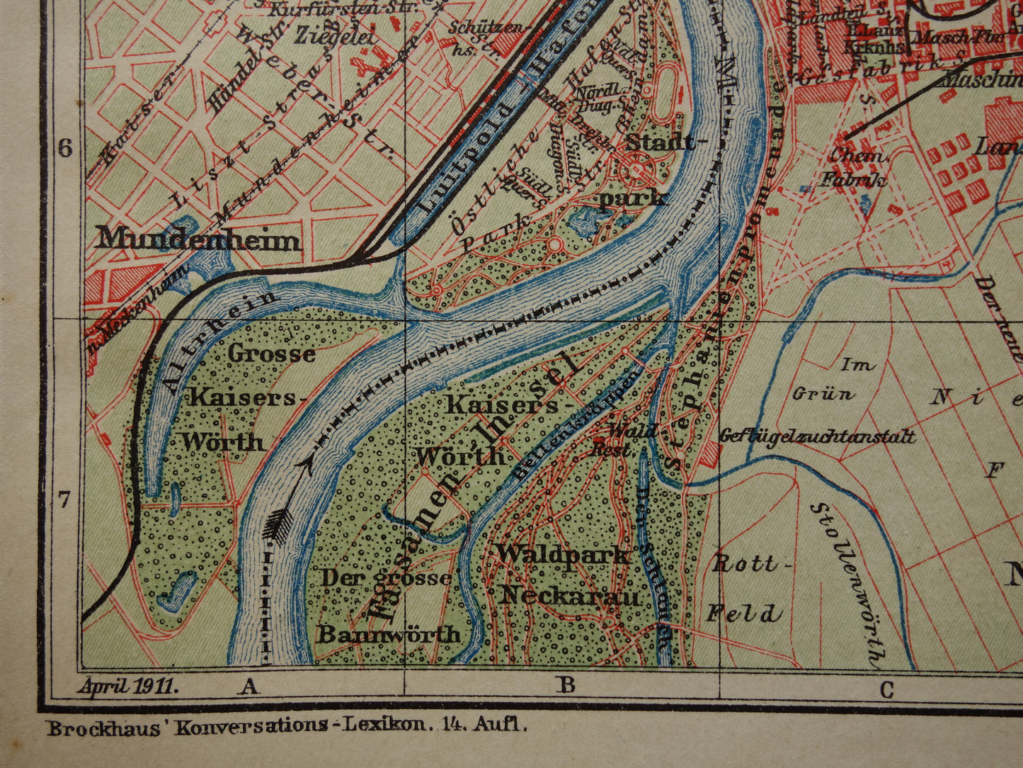 Mannheim antique map old map of Mannheim Germany from 1911 - original vintage historical maps