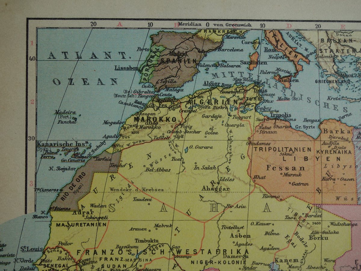 Oude landkaart van Afrika uit 1931 originele vintage kaart van Afrika continent - oude Duitse kaarten
