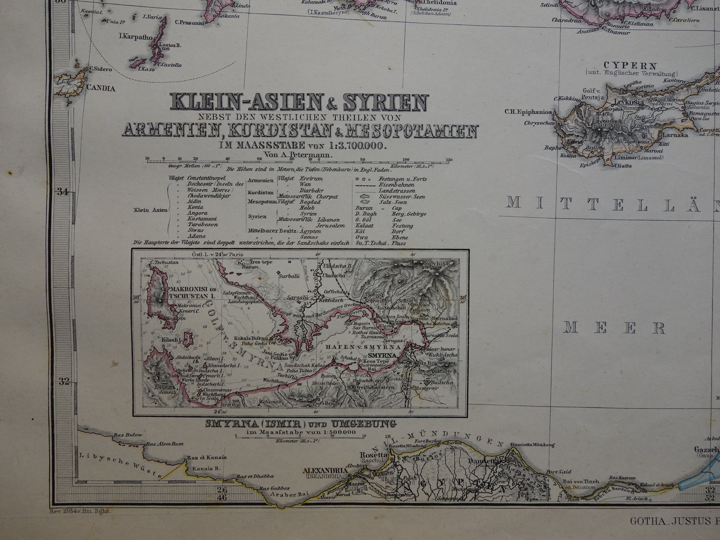TURKEY old map from 1884 original antique German map of Palestine Syria 36x45cm