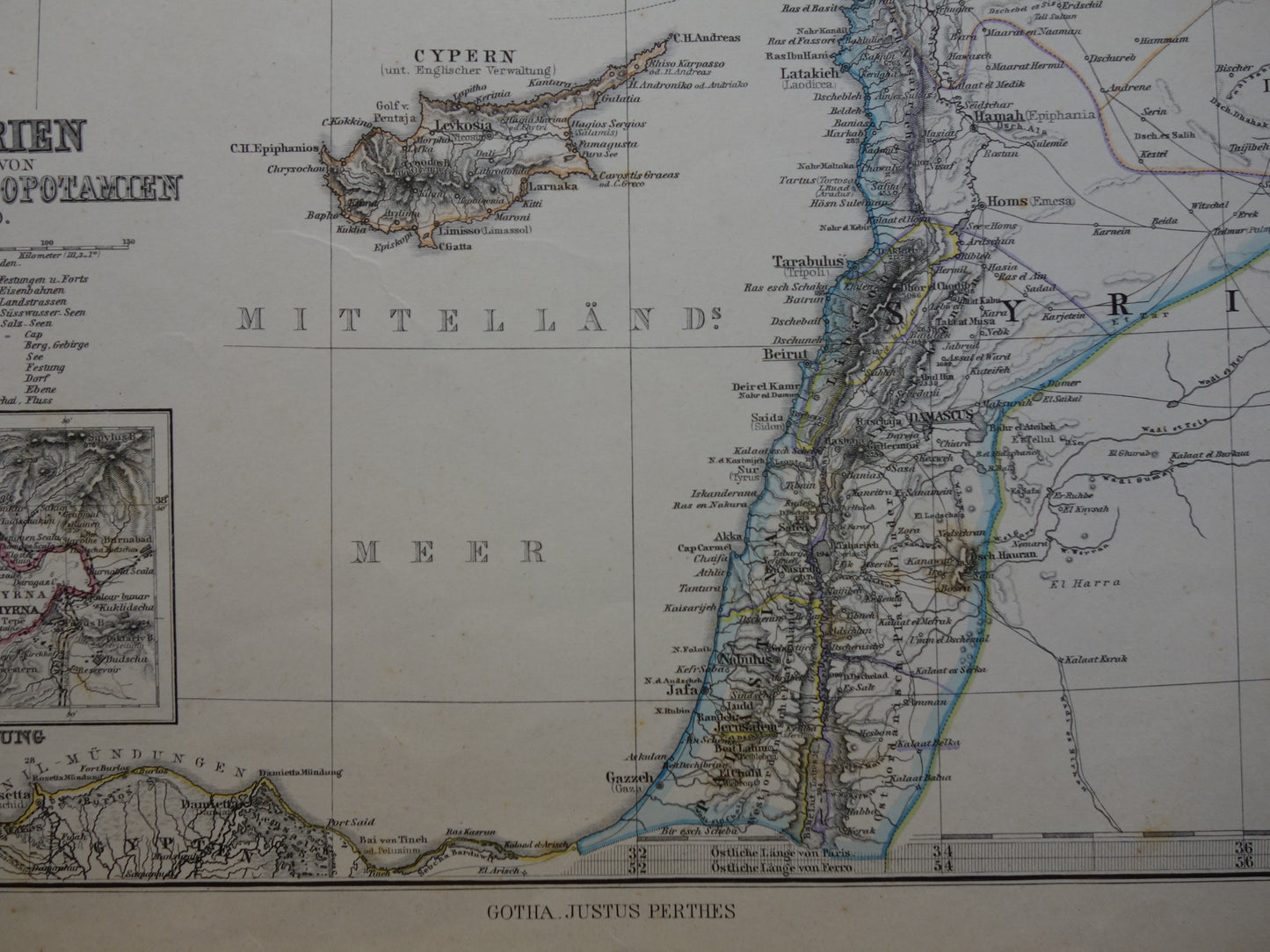 TURKEY old map from 1884 original antique German map of Palestine Syria 36x45cm