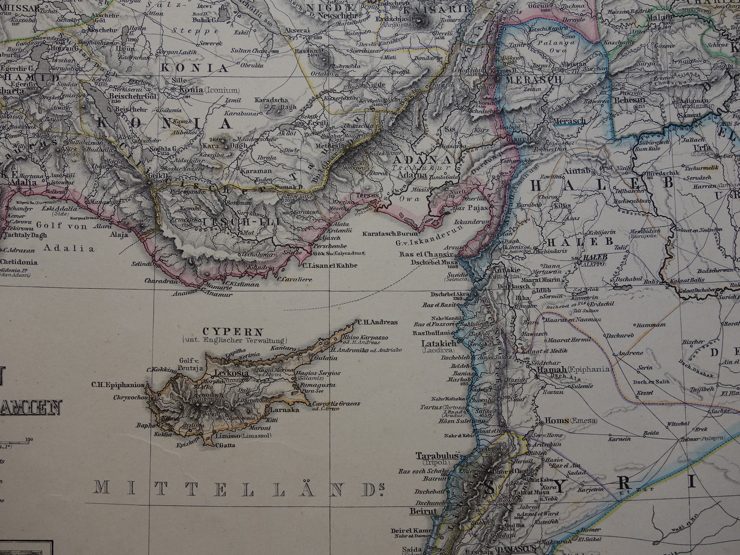 TURKEY old map from 1884 original antique German map of Palestine Syria 36x45cm