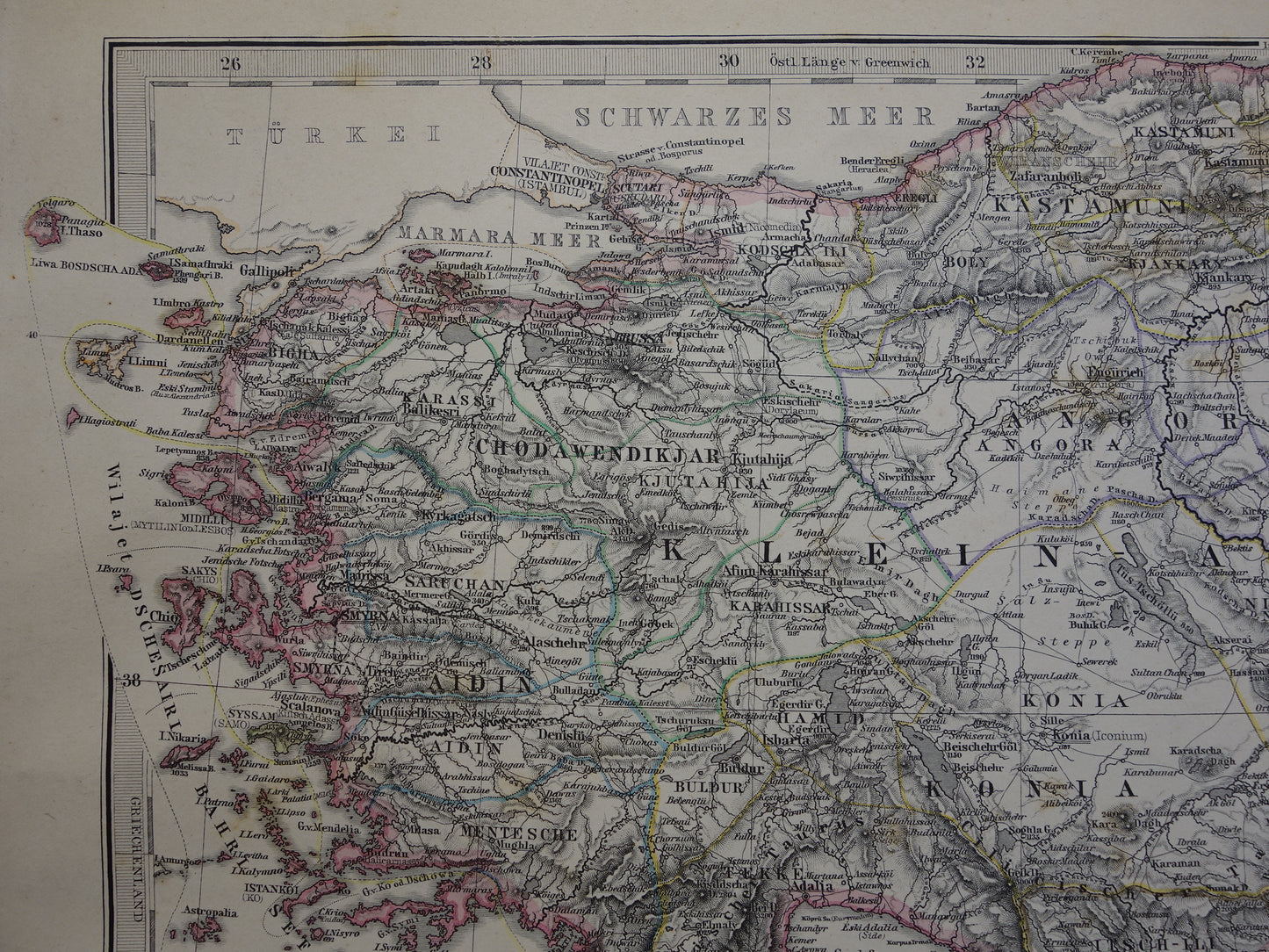 TURKEY old map from 1884 original antique German map of Palestine Syria 36x45cm