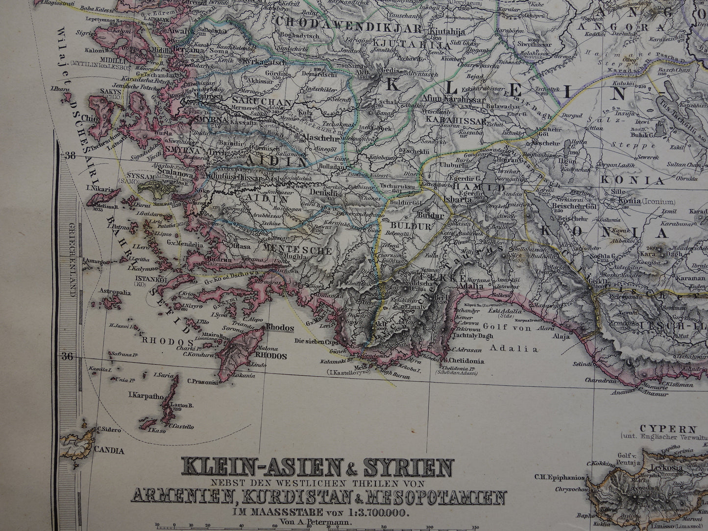 TURKEY old map from 1884 original antique German map of Palestine Syria 36x45cm