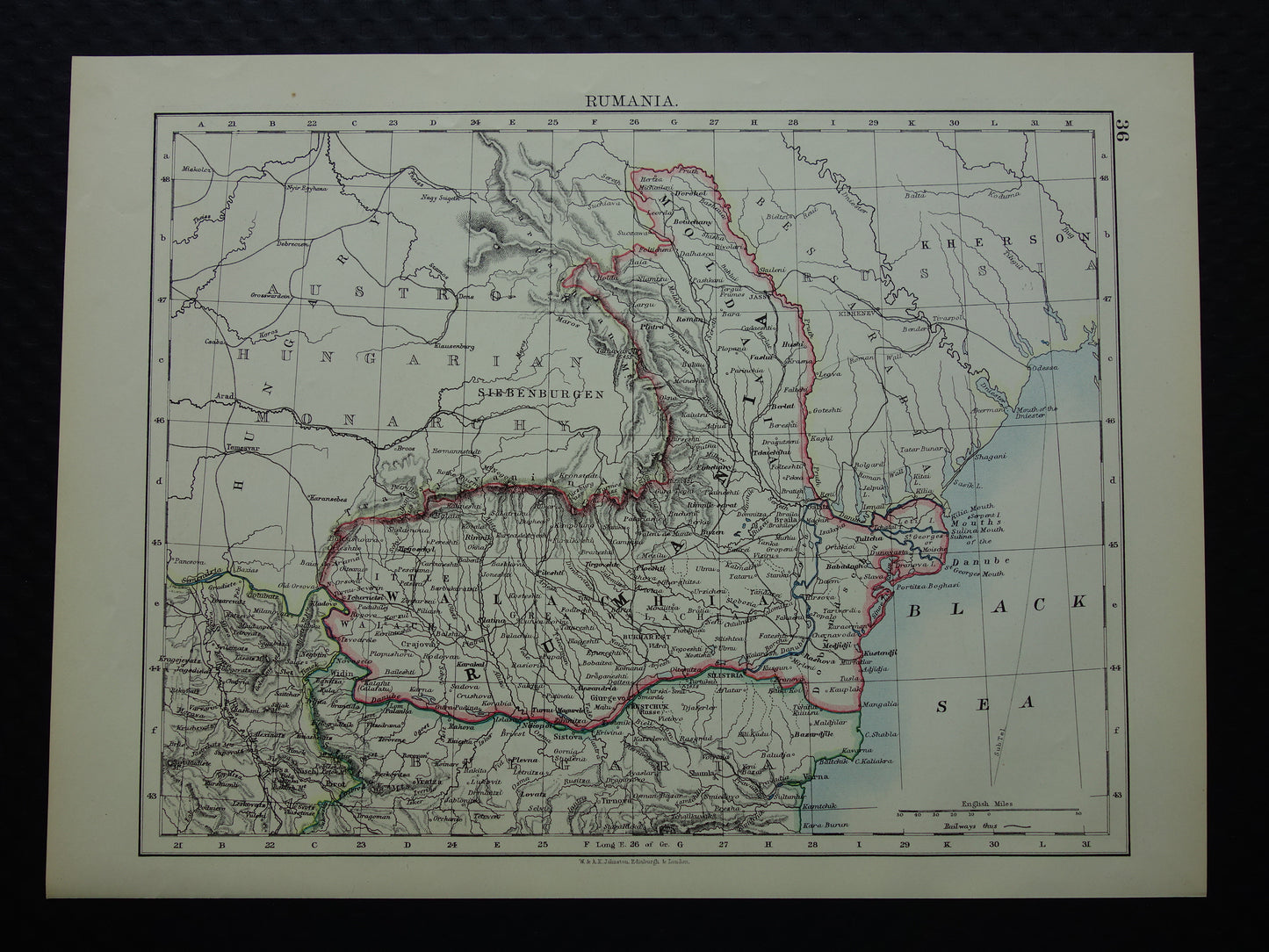 Romania Old map of Romania from 1901 original antique English map