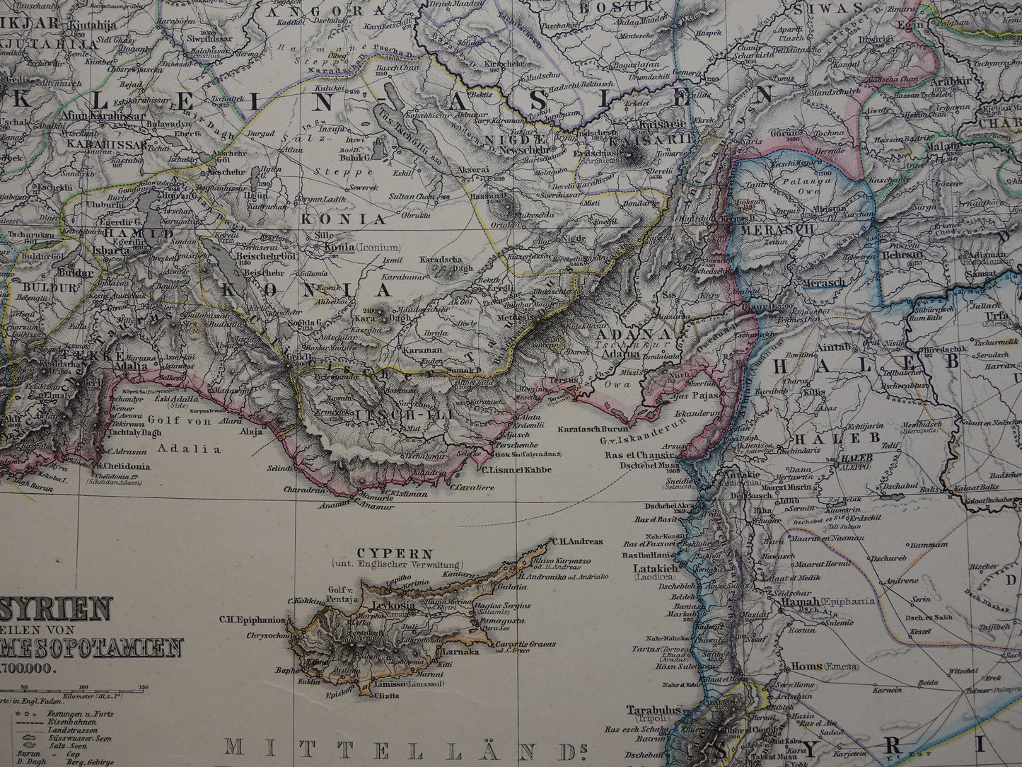 TURKEY old map from 1884 original antique German map of Palestine Syria 36x45cm