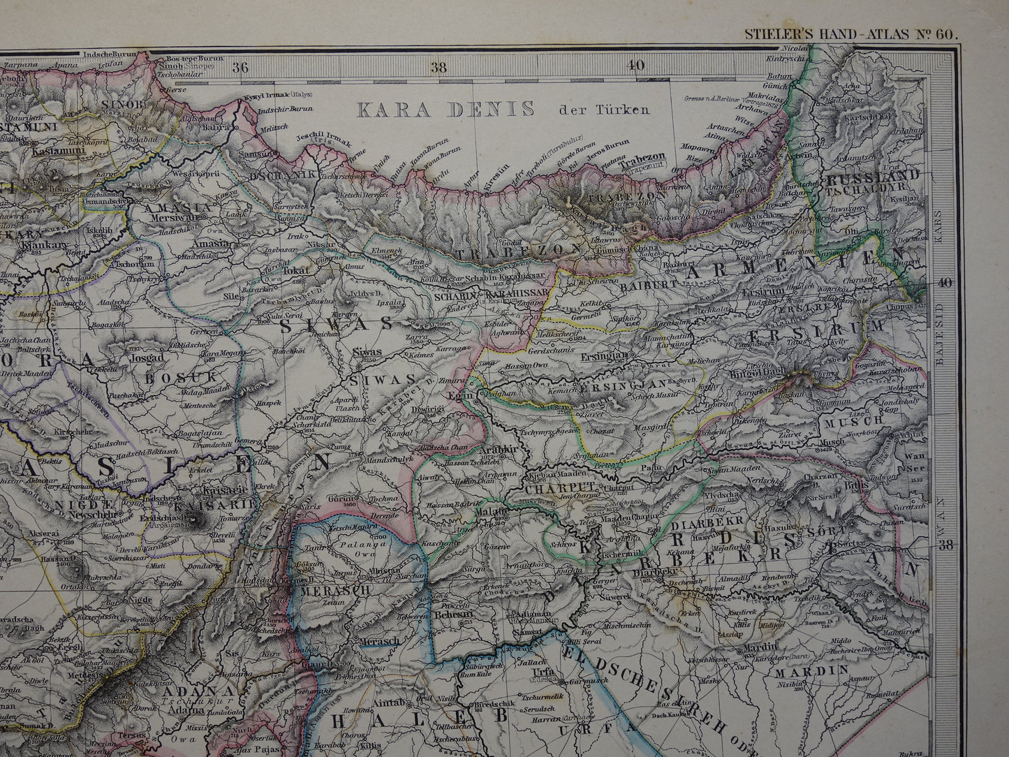 TURKEY old map from 1884 original antique German map of Palestine Syria 36x45cm
