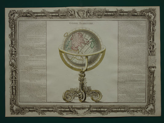 Oude Wereldkaart Print 1761 Originele Antieke Kaart van de wereld op een globe Vintage Kaarten